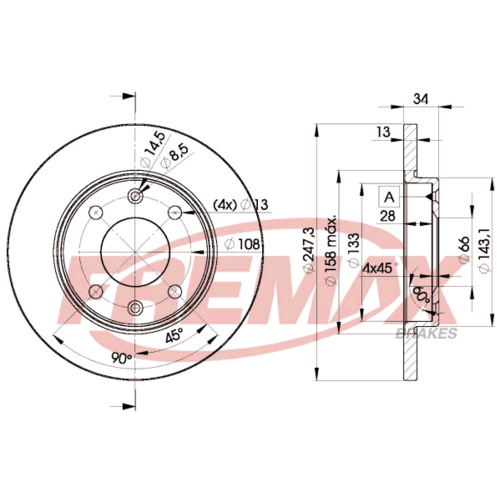 DISC ROTORS PEUGEOT SOLID FR DIA 247MM  THICK 13MM BD-4298