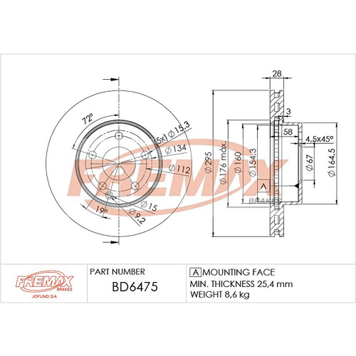 HR8047 Fremax Disc Rotors Front Mercedes W204 BD-6475