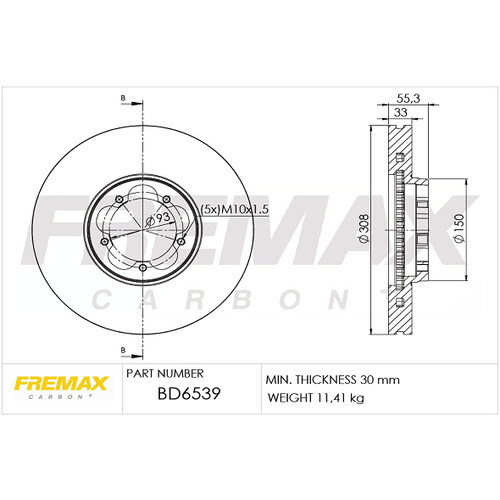 FREMAX DISC ROTORS FORD TRANSIT FRONT 308MM (SRW) BD-6539