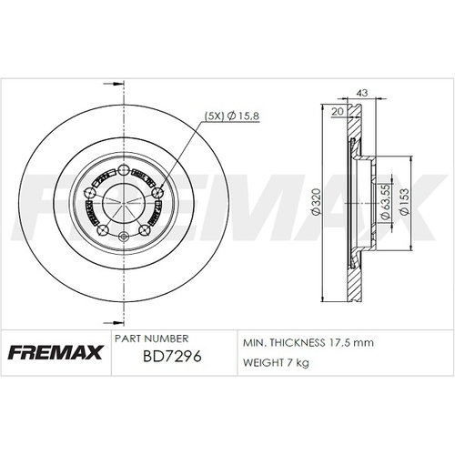 FREMAX DISC ROTORS VOLVO XC60/XC90 320MM VENTED BD-7296