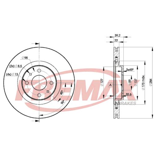 DISC ROTORS FIAT PUNTO 284MM 4 STUD FR BD-7947